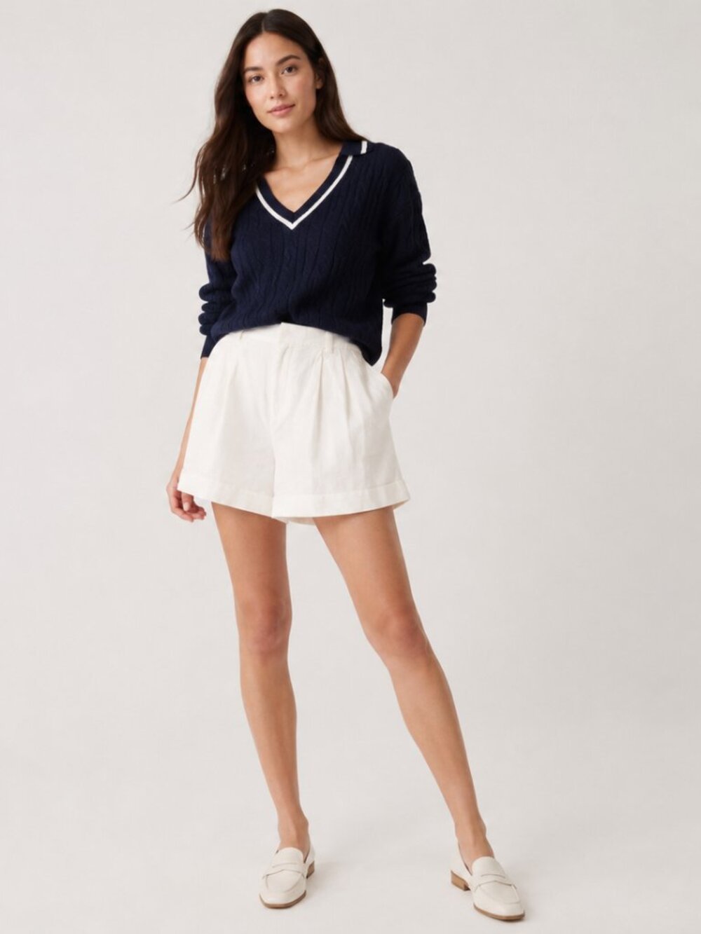 GAP Linen Blend Shorts Women 8 White High Rise Pleated Cuffed Summer